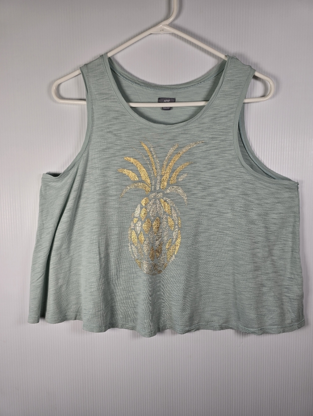 aerie Mint Green Tank with Metallic Gold Pineapple Flowy Swing Crop Top Size M